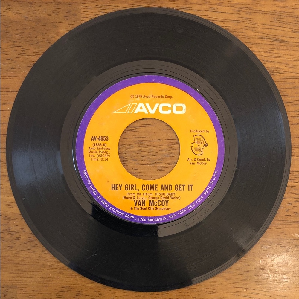 Van McCoy Hey Girl, Come and Get It/The Hustle Vinyl 45 Record